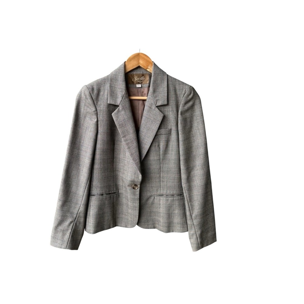 Saville Vintage Blazer Jacket Brown Wool Single Button Business Preppy Size 8